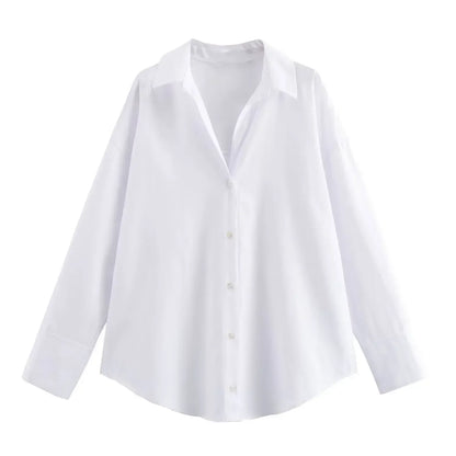 Women's Oxford Button-Up Blouse - Long Sleeve Lapel Shirt