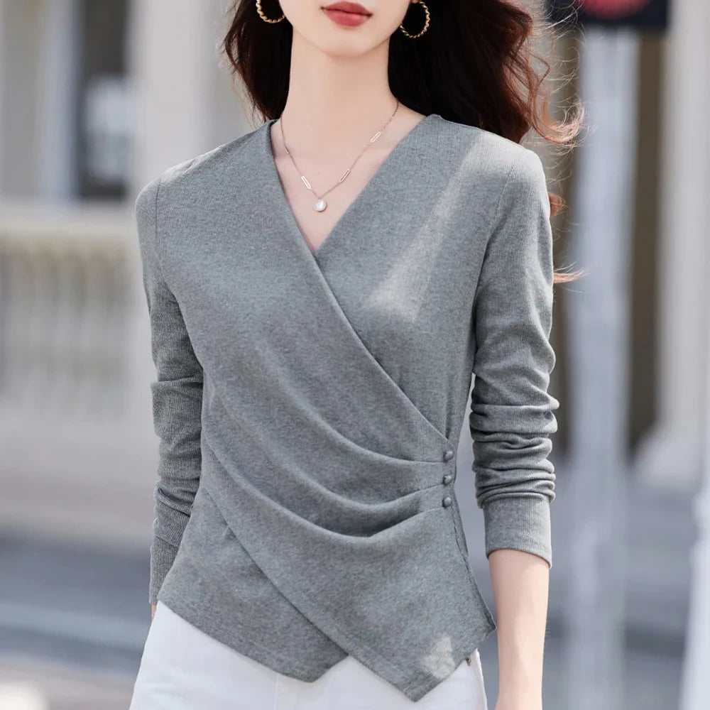 Women's Irregular V-Neck Long-Sleeve T-Shirt
