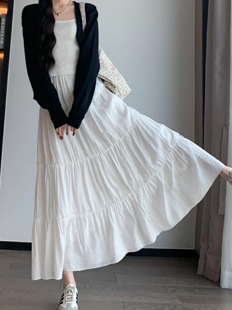 Women's Ruffled Maxi Skirt - High Waist A-Line Long Skirt