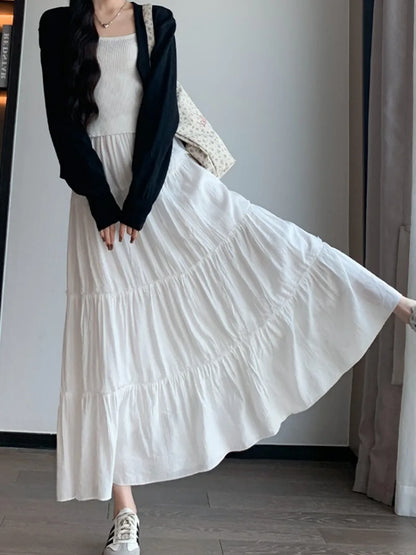 Women's Ruffled Maxi Skirt - High Waist A-Line Long Skirt