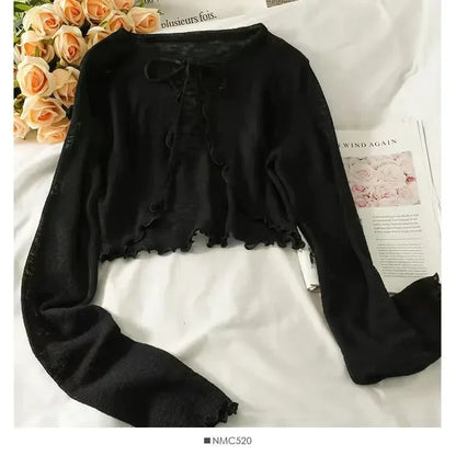 Women's Sunscreen Cardigan - Lightweight Lace-Up Knit Top