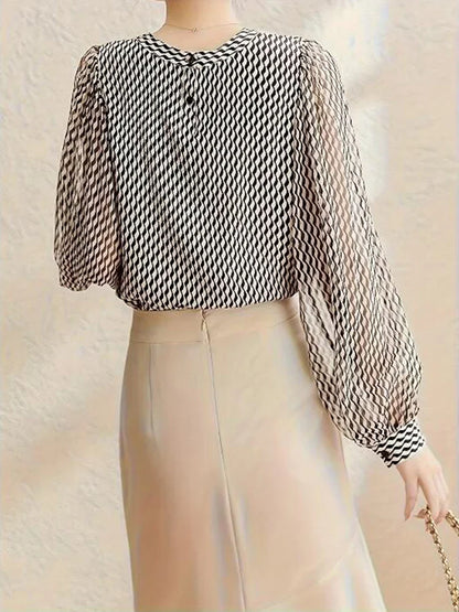 Women's Striped Chiffon Long-Sleeve Blouse