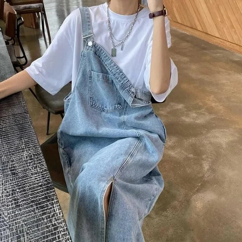 Denim Overall Spaghetti Strap Maxi Dress