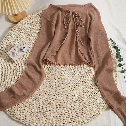 Women's Sunscreen Cardigan - Lightweight Lace-Up Knit Top