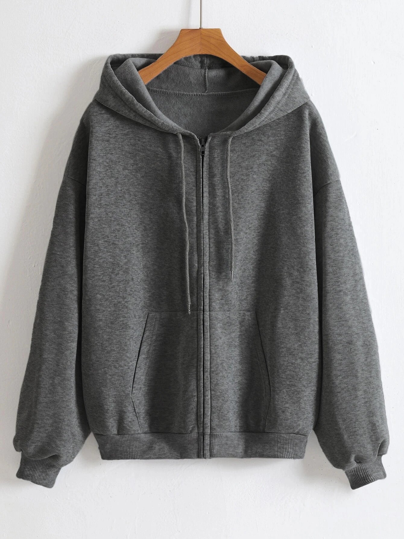 Hooded Zip-Up Fleece Jacket Long Sleeve Loose Fit with Fur Liner