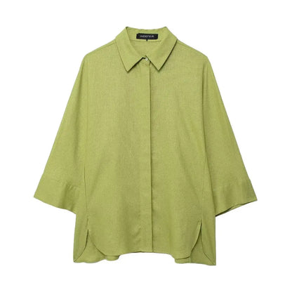 Turn-Down Collar Button Blouse & Wide Leg Pants Set