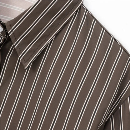 Women's Striped Button-Up Shirt - Long Sleeve Turn-Down Collar Blouse