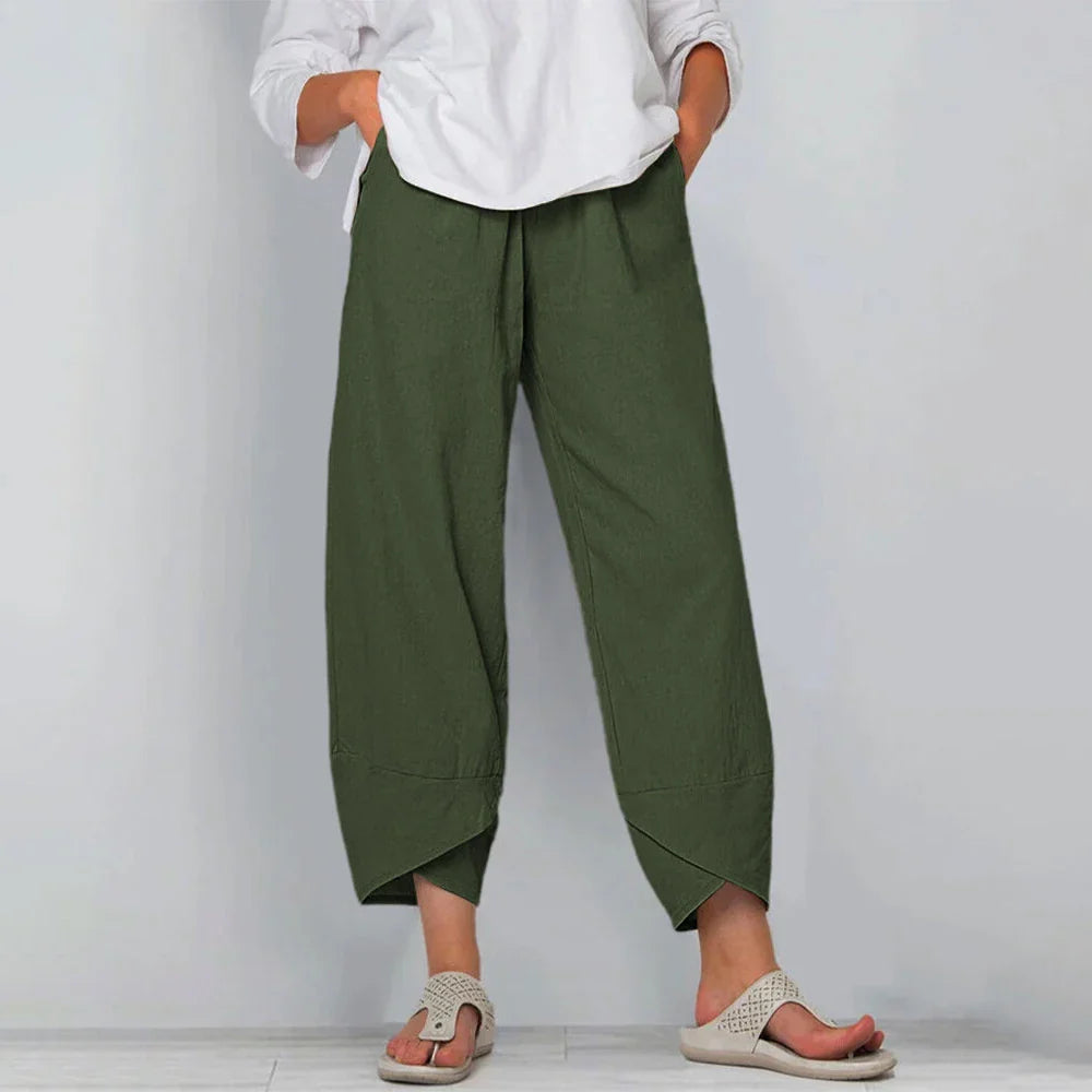 High Waist Harem Pants Cotton Linen Patchwork Pockets Loose Fit