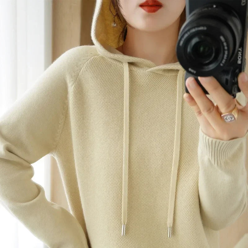 Hooded Knit Sweater Long Sleeve Regular Fit Pullover