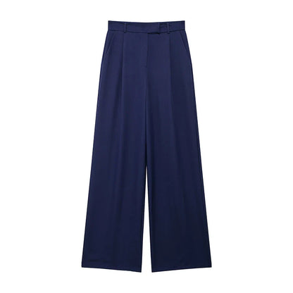 High Waist Straight Pants Front Zipper Regular Fit Full Length