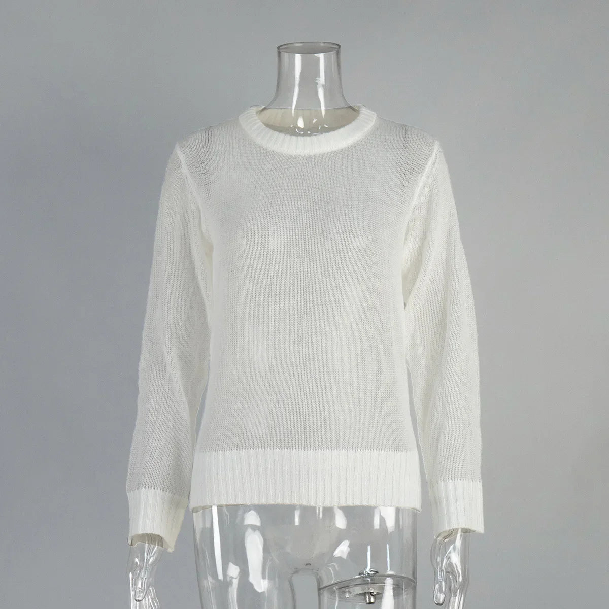 Round Neck Knit Sweater Long Sleeve Loose Fit Spliced Pullover