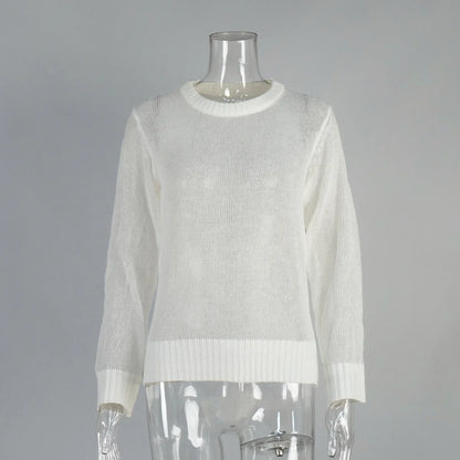 Round Neck Knit Sweater Long Sleeve Loose Fit Spliced Pullover