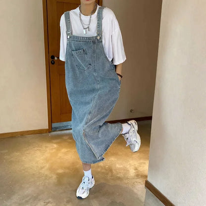 Denim Overall Spaghetti Strap Maxi Dress