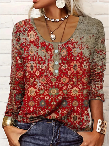 Women's Ethnic Print Long-Sleeve Top