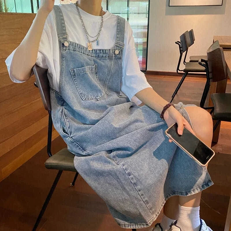 Denim Overall Spaghetti Strap Maxi Dress