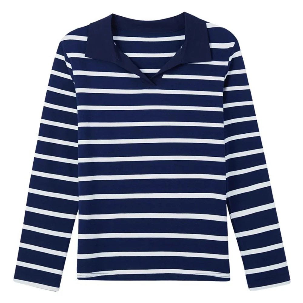 Women's Striped T-Shirt - Korean O-Neck Long Sleeve Patchwork Top