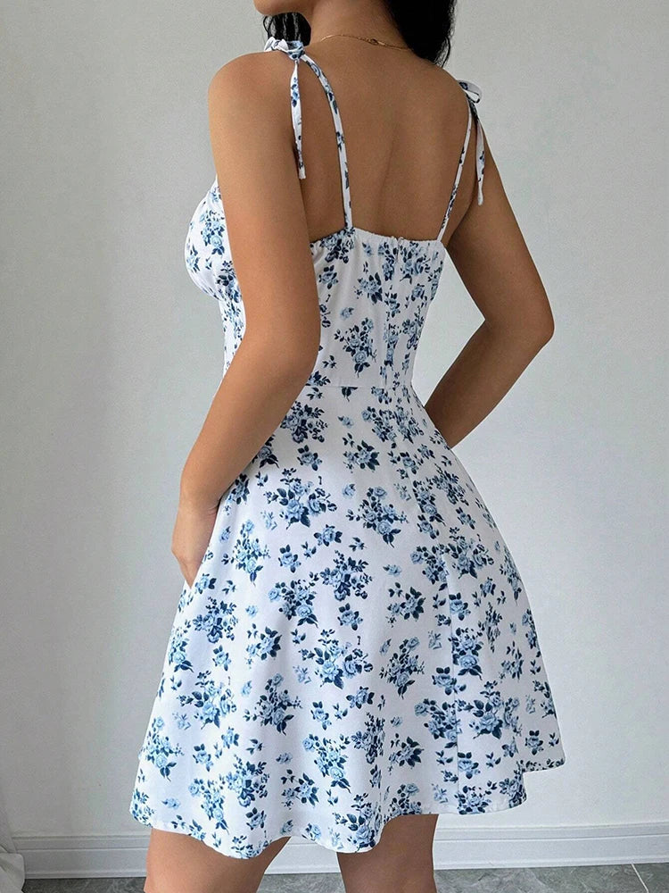 Women's Floral Spaghetti Strap Sundress - A-Line Beach Dress
