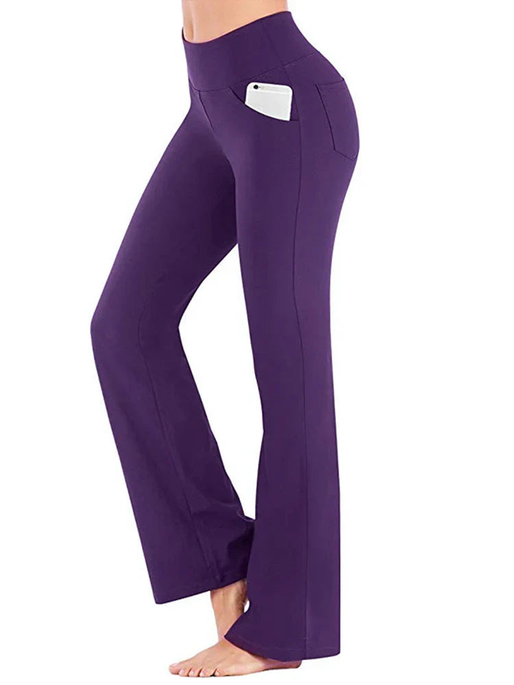 High Waist Wide Leg Pants Slim Fit Pockets Full Length Casual