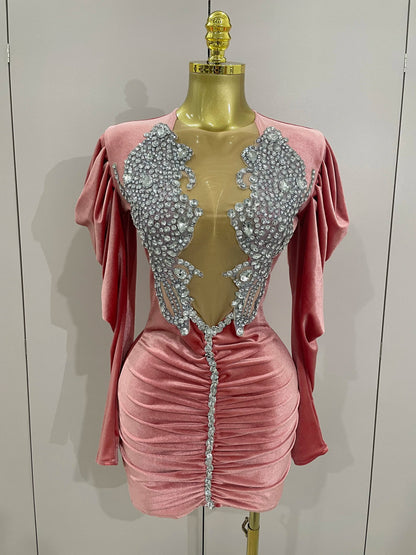 Women's Luxury Sparkly Crystal Velvet Mini Dress