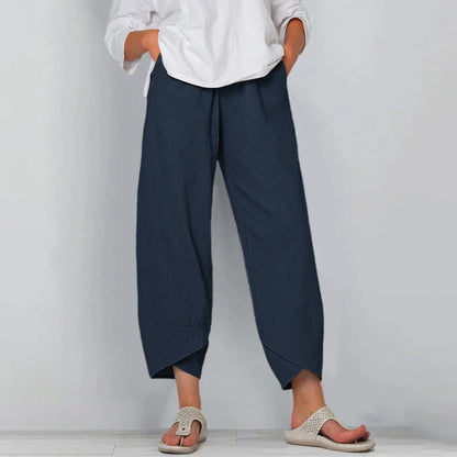 High Waist Harem Pants Cotton Linen Patchwork Pockets Loose Fit