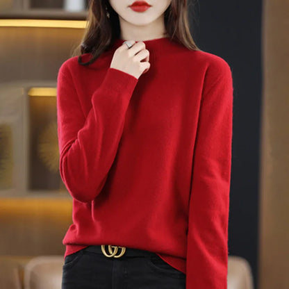 Mock Neck Cashmere Sweater Long Sleeve Loose Fit Pullover