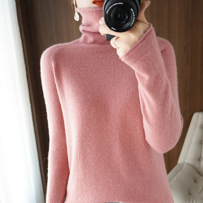 Turtleneck Knit Sweater Long Sleeve Slim Fit Pullover