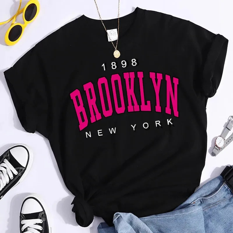 Brooklyn New York Letter Print Y2K Streetwear Tee