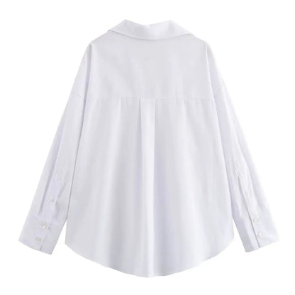 Women's Oxford Button-Up Blouse - Long Sleeve Lapel Shirt