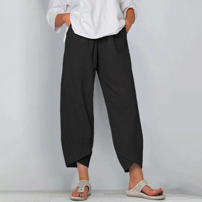 High Waist Harem Pants Cotton Linen Patchwork Pockets Loose Fit