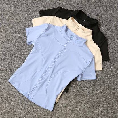 Quick-Dry Full Zip Short Sleeve Yoga Top