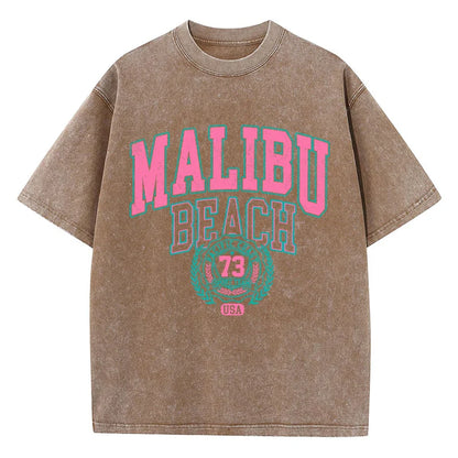 Malibu Beach Letter Print Washed Oversized Tee