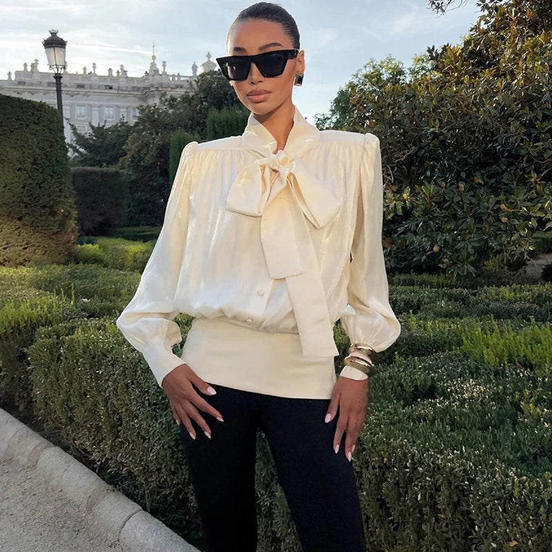 Elegant Satin Lace-Up Blouse