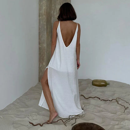 V-Neck Backless Split Maxi Dress