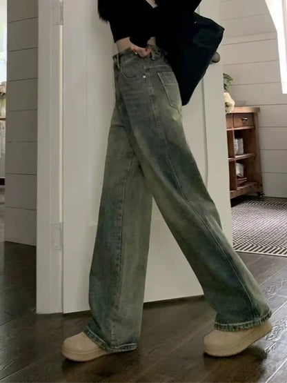 High Waist Wide Leg Jeans Vintage Straight Ankle Length Slimming