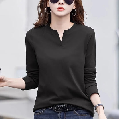 Women's V-Neck Cotton Long-Sleeve T-Shirt
