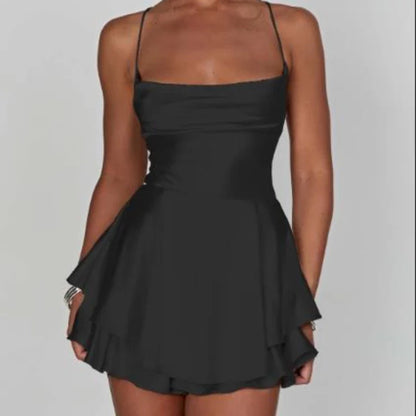 Satin Cowl Neck Backless Cami Romper