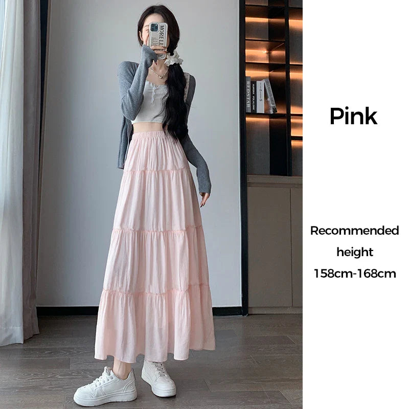 Women's Ruffled Maxi Skirt - High Waist A-Line Long Skirt