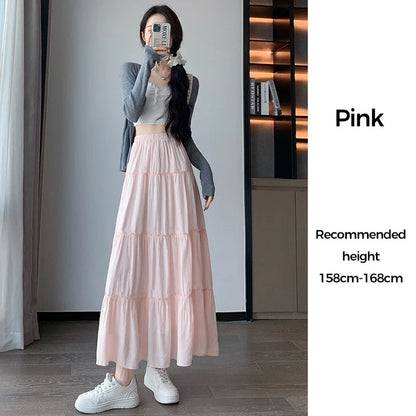 Women's Ruffled Maxi Skirt - High Waist A-Line Long Skirt