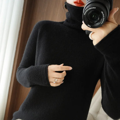Turtleneck Knit Sweater Long Sleeve Slim Fit Pullover