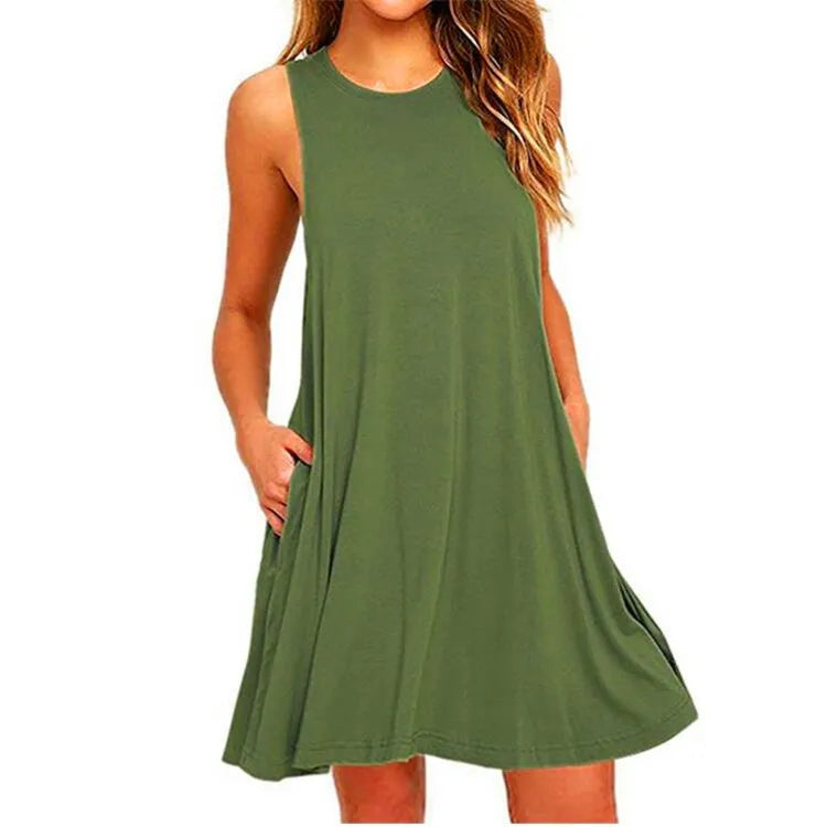 Sleeveless Swing T-Shirt Dress with Pockets