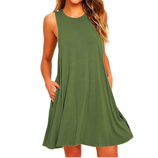 Sleeveless Swing T-Shirt Dress with Pockets