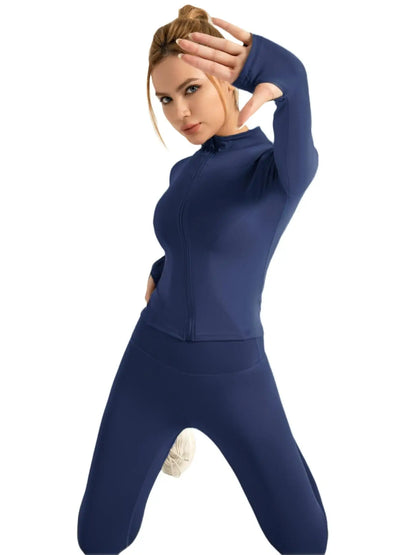Mock Neck Zip-Up Jacket & High Waist Leggings Set