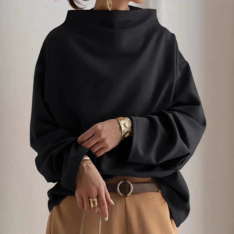Women's Half Turtleneck Batwing Sleeve Loose Solid Top