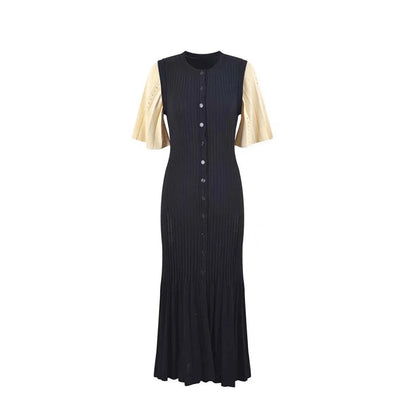 Fashionable Openwork French Slimming A-line Short-Sleeved Knitted Dress, Fishtail Long Dress for Women
