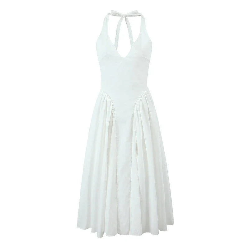 Elegant Halter Dress For Women Low Waist A-line Midi Summer Evening Party Dresses
