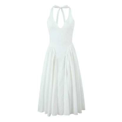 Elegant Halter Dress For Women Low Waist A-line Midi Summer Evening Party Dresses