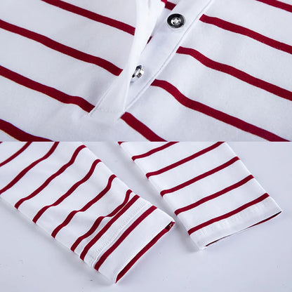 Women's Striped Polo Shirt - Long Sleeve Turn-Down Collar Top