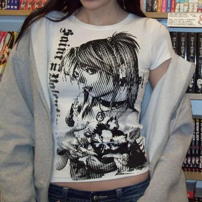Y2K Anime Streetwear Graphic Crop Tee