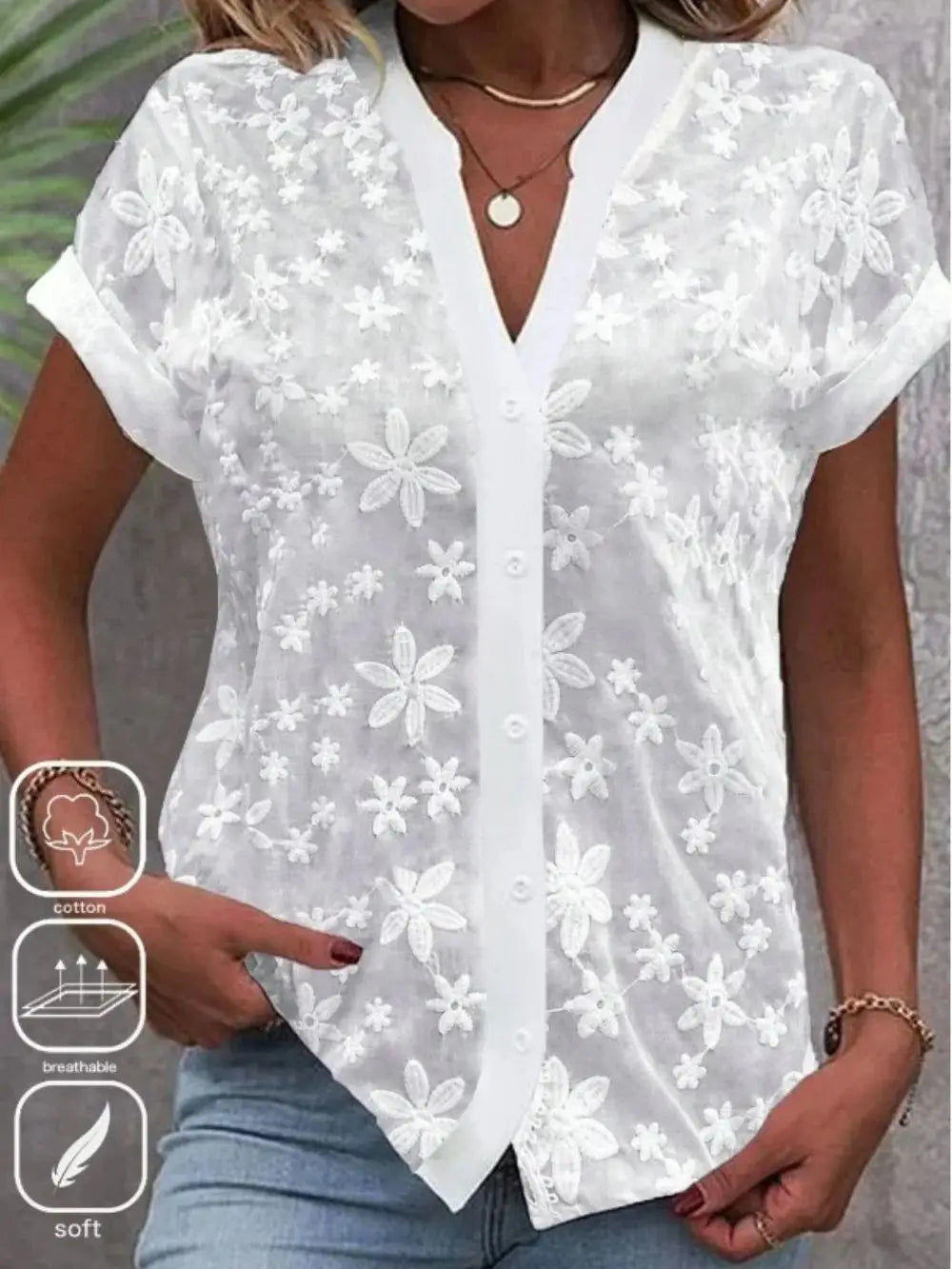 Women's Lace Blouse - Eyelet Embroidery Hollow Out Cropped Top