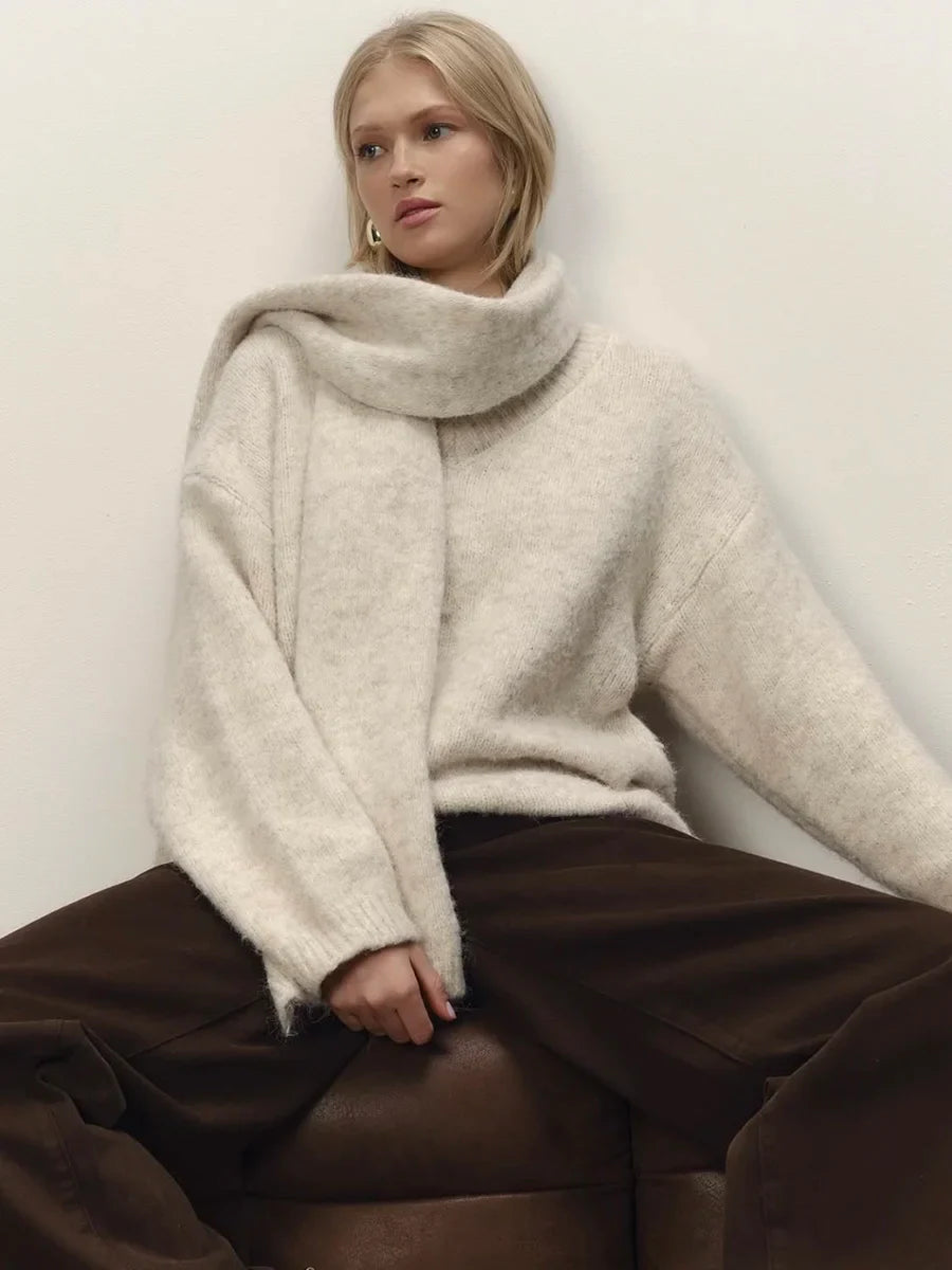 Turtleneck Knit Sweater Loose Fit Long Sleeve Pullover